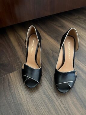 Badgley Mischka Black Peep-Toe D'Orsay Heels with Cream Trim